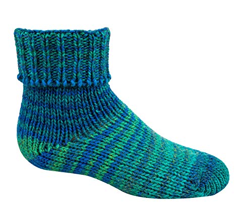 Kinder Socken Woll Söckchen Skandinavien-Style wie handgestrickt mit doppeltem Umschlag ''1 Paar''CH-198 (23-26, Petrol) von ch-home-design