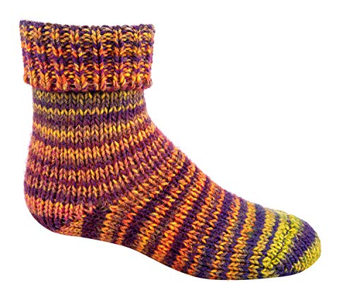 Kinder Socken Woll Söckchen Skandinavien-Style wie handgestrickt mit doppeltem Umschlag CH-198 (35-38, Gelb-Lila) von ch-home-design