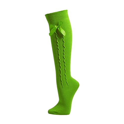 Kniestrümpfe mit Satinschleife und eingestrickter Rüsche, CH - 480 (35-38, grün) von ch-home-design