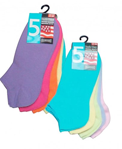 Sneakers-Socken für Kinder, Teenager,Damen und Herren, 10 Paar, Ch-2136/5 (37-42, türkis-gelb-hellgrün-flieder-rosa) von ch-home-design