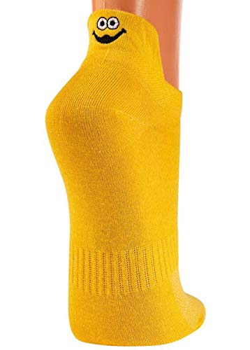 Unisex Sneakers Socken"Fersen-Stick" '3 Paar' Hunde oder Smileys Motive Damen und Herren 36/41 42/47 CH-6207 (42/47, Gelb-Smileys) von ch-home-design