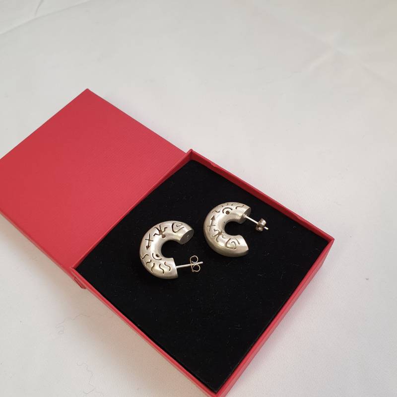 Ohrringe Ohrstecker Halbcreolen Silber 925 Zeichen Symbole Selten Vintage So103 von chainsio