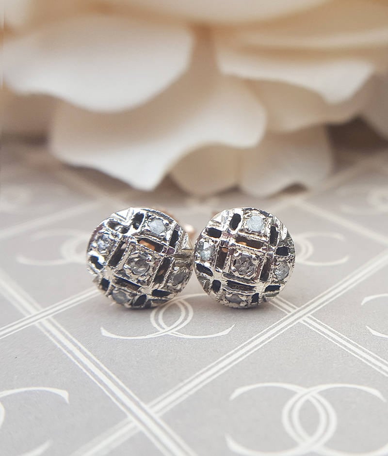 Viktorianisch Inspirierte 9 Karat Roségold & Diamanten Runde Ohrstecker 0.10Ct von chainsofgolduk