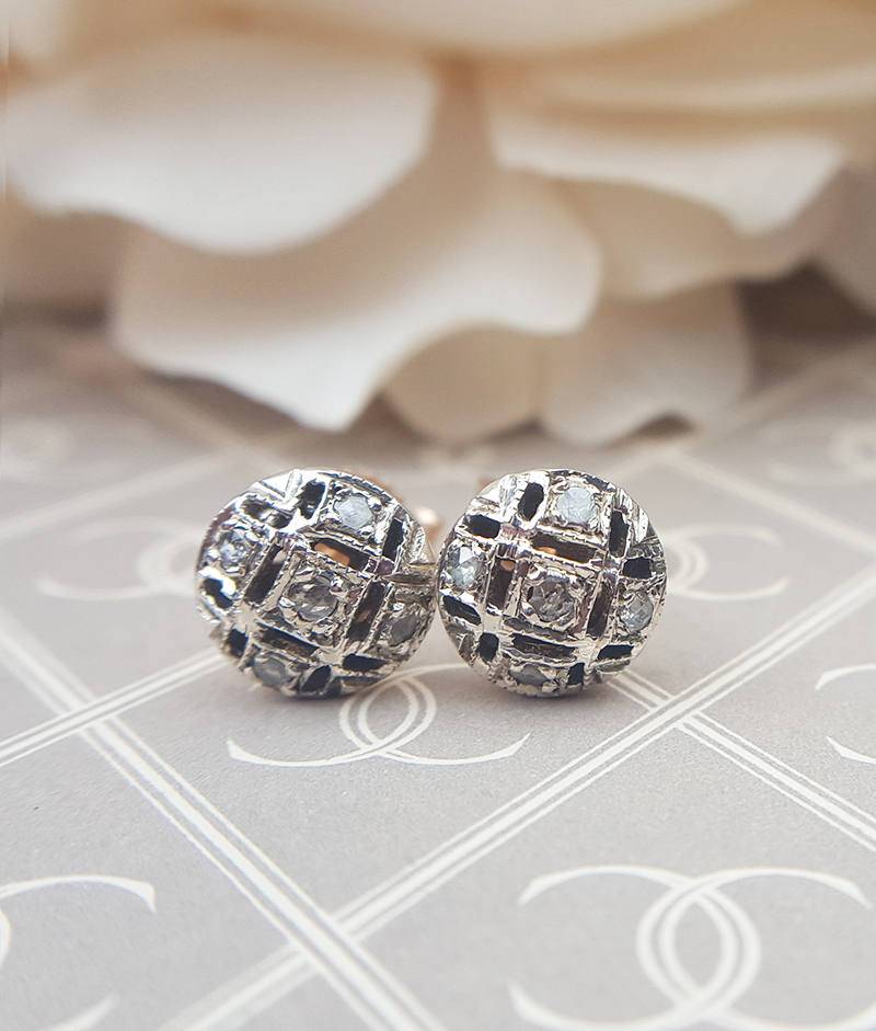 Viktorianisch Inspirierte 9 Karat Roségold & Diamanten Runde Ohrstecker 0.10Ct von chainsofgolduk