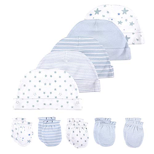 chamie Babymütze und Fäustlinge, Neugeborenes Set, 5 Mützen und 5 Paar Fäustlinge für Babys, Jungen, Mädchen, 0-6 Monate, 100% Baumwolle, Blau … von chamie