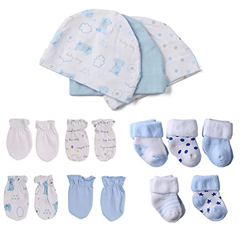 chamie Babysocken aus Bio-Baumwolle, Mützen und Fäustlinge, Set für Baby Mädchen und Jungen, Dog3, 0-6 Monate von chamie