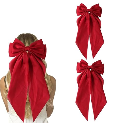 4 Stück Haarschleifen Clips, Automatisch Groß Klassische Haarspangen Bowknot-Clips, Haarspangen mit großer Schleife und langem seidigem Satin, Für Frauen Mädchen (Burgunderrot) von champracer