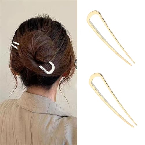 4 Stücke U-förmige Haarnadel Französisch Stil Haarspange, Metall U-Förmige Haarnadel, Haarnadel mit französischer Drehung, für Frauen Mädchen Brötchen Haarschmuck (Gold) von champracer