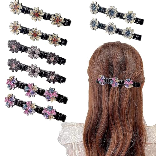 Glitzernde Kristall-Stein Geflochtene Haarspangen, Elegante Haarstyling Clips Glänzende Strass-Haarspange mit 3 Mini Clips, Doppelschicht-Mini-Haarspangen für Frauen und Mädchen (8 Stück) von champracer