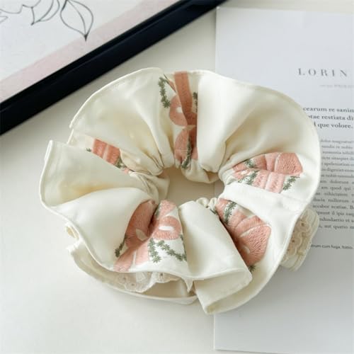 Scrunchies Haargummi Gestickt Baumwolle Gummibänder Elastisch Scrunchies für Frauen Damen Mädchen Haarschmuck von champracer