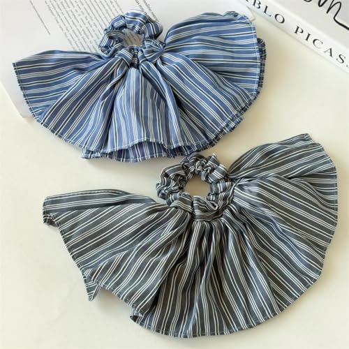 Scrunchies Haargummi Gestreifte Haargummi Weich Elastisch Skrunschis Groß für Mädchen Damen Haarschmuck (Blau + Schwarz) von champracer