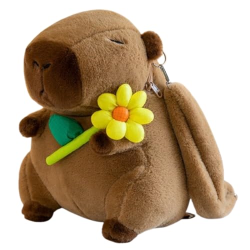 champracer Capybara Plüschtier Rucksack Capybara Rucksack Capybara Kuscheltier Plüsch Rucksack für Erwachsene Wasserschwein Kuscheltier Plüschtier Rucksack Kinder (Gelbe Blumen) von champracer