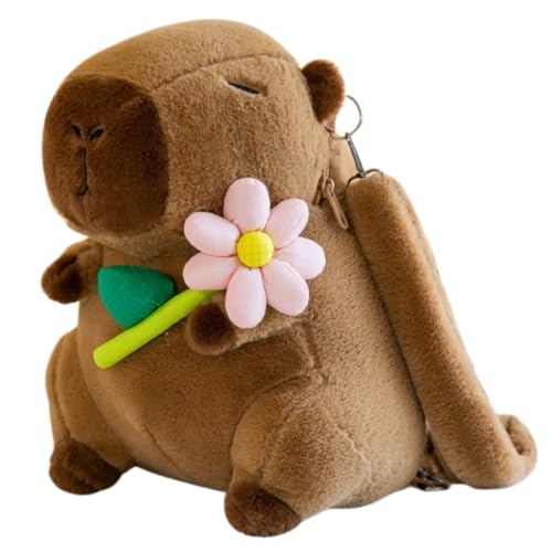champracer Capybara Plüschtier Rucksack Capybara Rucksack Capybara Kuscheltier Plüsch Rucksack für Erwachsene Wasserschwein Kuscheltier Plüschtier Rucksack Kinder (Rosa Blumen) von champracer
