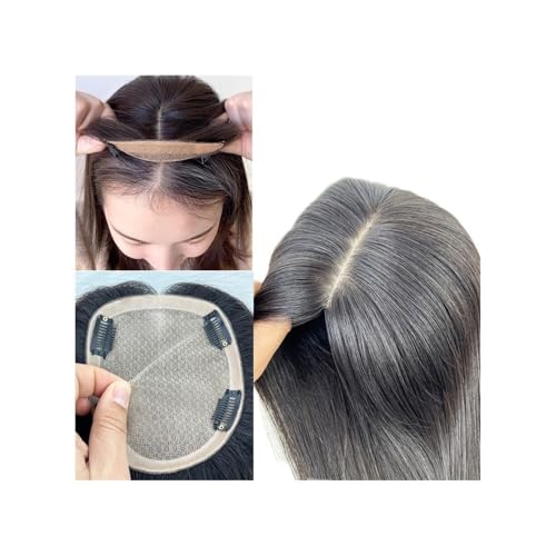 Langhaarperücke, 10"-22" Echthaar mit 3 Anti-Rutsch-Clips und 14×16 cm großem Haarteil mit Seidenbasis for Frauen mit Haarausfall(10 Inch) von changgengyi