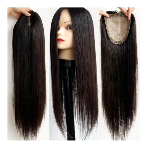 Langhaarperücke, 10-24" Europäisches Echthaar-Topper, 12×13 cm Seidenbasis & PU-Rand, glattes Haarteil for Frauen mit dünner werdendem Haar(18 inch) von changgengyi