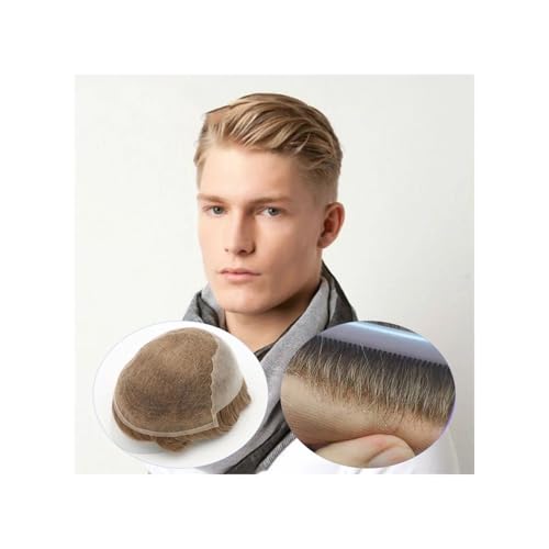 Lustige Perücken, Herren-Toupet mit Spitzen-Haaransatz, Schweizer Spitzenfront, gebleichter Knoten vorne, mit Ersatz-Toupet-Haarteil for Herren für Männer,(Light Ash Blonde,6x8) von changgengyi