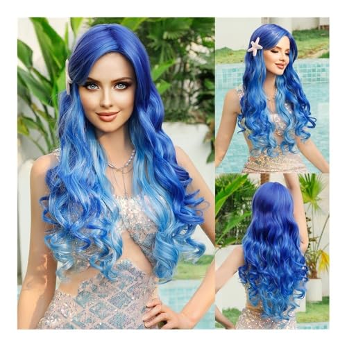 Perücken Perücke Meerjungfrau verkleiden sich langes lockiges Haar eisblauer Farbverlauf Meerjungfrau Cosplay Perücke(Ice Blue Gradient) von changgengyi