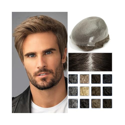 Toupet-Haar für Männer, 0,06 mm Knoten Herren-Kapillarprothese, weiche, dünne Hautbasis, langlebige Knoten, Haaransatz, Toupet, männliches Haarsystem, Herren-Perücke(Jet Black,7x9) von changgengyi