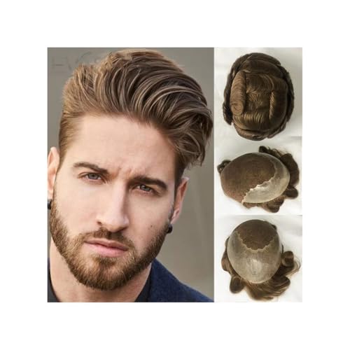 Toupet-Haar für Männer, Echthaar, langlebig, Spitze, dünnes Ersatzsystem for Herren-Toupets, gebleichte Knoten, Schweizer Spitzenfront mit männlicher Perücke(Dark Ash Blonde,7x9) von changgengyi
