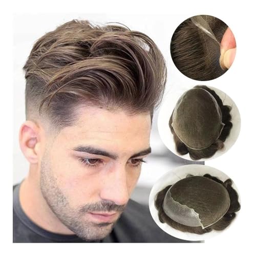 Toupet-Haar für Männer, Gebleichte Knoten Französisch Lace Front Herren Toupet Haarteile Poly Lace Skin Haarersatzsysteme(Jet Black,8x10) von changgengyi