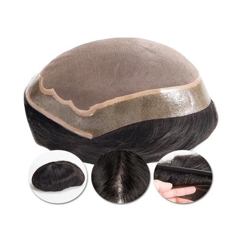Toupet-Haar für Männer, Herren-Kapillarprothese, feine Mono-Perücke aus indischem Remy-Echthaar, langlebiges Mono-PU-Toupet for Männer, natürlicher Haarersatz, schwarzbraunes Haar(Black,8x10) von changgengyi