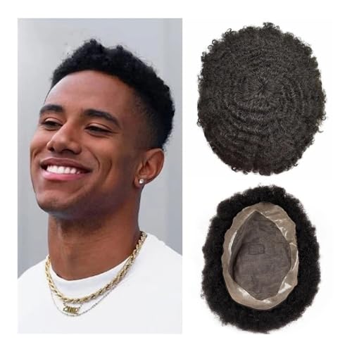Toupet-Haar für Männer, Herren-Toupet, langlebig, feine Mono-Basis, lockiges afrikanisches gewelltes Haarteil for Männer, Mono und einfach zu installierendes Haar(25mm Curl Toupee,8x10) von changgengyi