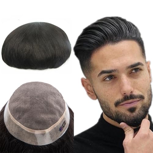Toupet-Haar für Männer, Herrenhaar-Perücken, Echthaar-Toupet for Männer, indisches Echthaar, Systemeinheiten, natürlicher Echthaar-Ersatz(Black,7x10) von changgengyi