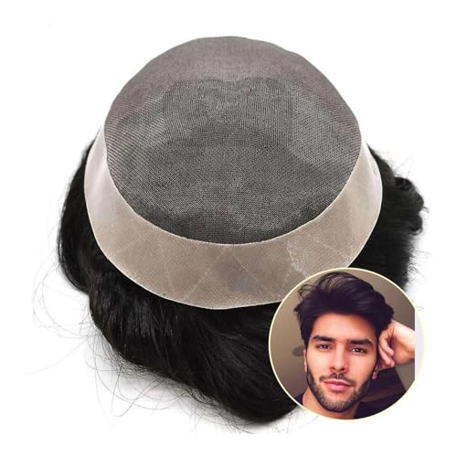 Toupet-Haar für Männer, Langlebiges Herren-Haar-Toupet, indisches, glattes, gewelltes Echthaar-Ersatzsystem, Herren-Haarkapillarprothese, Haarteil(Black,7x9) von changgengyi
