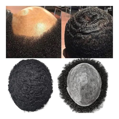 Toupet-Haar für Männer, Lockiges Herren-Toupet, dünne Haut, 0,06–0,08 mm, männliche Kapillarprothese, indisches menschliches Remy-Haar, Perücke, Haarsystem-Einheit(25mm Curly,8x10) von changgengyi