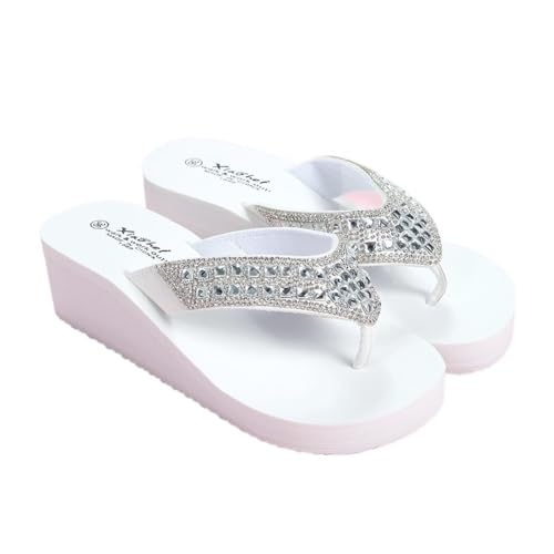 changgengyi Duschpantoffel, Atmungsaktive Damen Sommer Sandalen mit Keilabsatz for Strand & Outdoor(White,36 EU) von changgengyi