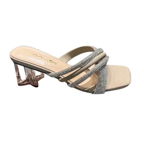 changgengyi Duschpantoffel, Damen-Sandalen mit 7 cm hohem Blockabsatz und Zehenbohrer-Design(Apricot,41 EU) von changgengyi