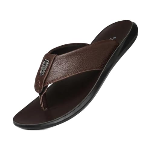 changgengyi Duschpantoffel, Herren-Flip-Flops aus Rindsleder von Head – Lässige Hausschuhe for Komfort und Stil(Brown,44 EU) von changgengyi