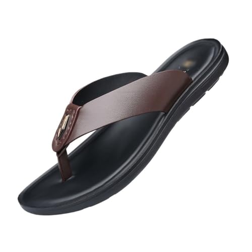 changgengyi Duschpantoffel, Herren Leder Flip-Flops Sommer Sandalen Weiche Rutschfeste Strand Hausschuhe(Brown,38 EU) von changgengyi