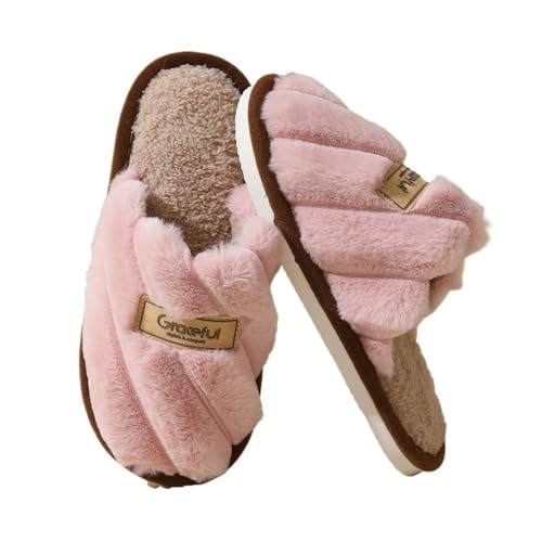 changgengyi Duschpantoffel, Winterhausschuhe for Damen – Warme Hausschuhe aus Baumwolle mit dicker Sohle(Pink,45 EU) von changgengyi