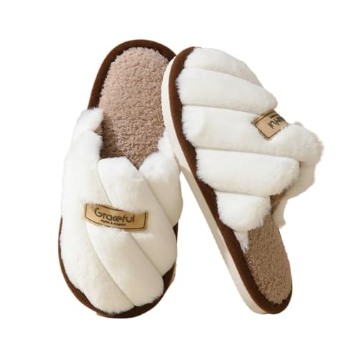 changgengyi Duschpantoffel, Winterhausschuhe for Damen – Warme Hausschuhe aus Baumwolle mit dicker Sohle(White,38 EU) von changgengyi