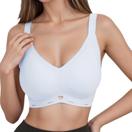 changlizi Nahtlos BHS - Push-up-BHS mit Vollschalen für Damen Nahtloses T-Shirt Weicher, bequemer, stützender BH mit verstellbaren Trägern und gepolstertem BH, Blau-XXXXL von changlizi