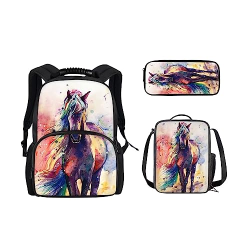 CHAQLIN 3D Herren Reiserucksack Tierdruck Schule Laptop Rucksack, Aquarell-Pferd, Einheitsgröße von chaqlin