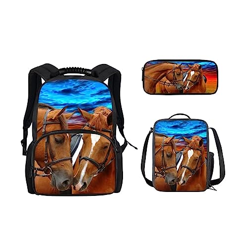 CHAQLIN 3D Herren Reiserucksack Tierdruck Schule Laptop Rucksack, Braunes Paar Pferd, Einheitsgröße von chaqlin