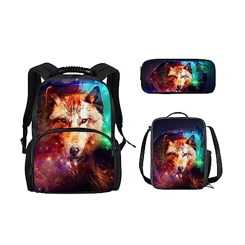 CHAQLIN 3D Herren Reiserucksack Tierdruck Schule Laptop Rucksack, Bunter Wolf, Einheitsgröße von chaqlin