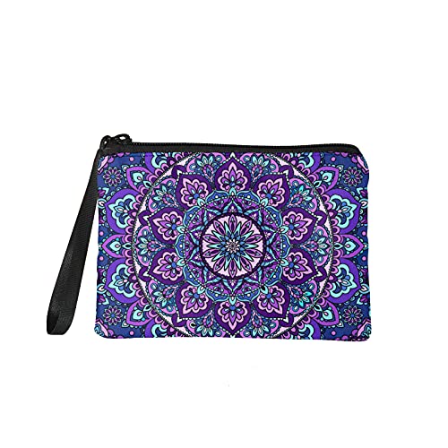 Chaqlin Damen Geldbörse Mini Flanell Brieftasche Mandala Lotus Print Kleine Kosmetiktasche Kreditkartenetui Mandala Geschenke (Lila) von chaqlin