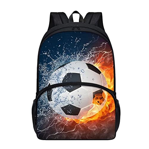 chaqlin 3D Flamme Fußball Schultaschen Rucksack für Kinder Erwachsene, 17 Zoll Fußball Fußball Schule Buchtaschen mit seitlicher Mesh Tasche, Kindergarten Kleinkind Schule Rucksack Casual Daypack von chaqlin