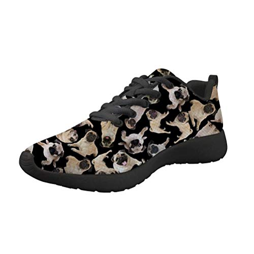 chaqlin Animal Pug Print Women Mens Trainers Flats Lace up Mesh Loafers Breathable Casual Shoes Teenager Gym Sports Running Sneakers Boy Girls Walking Jogging Loafers, Black Mops, 38 EU von chaqlin