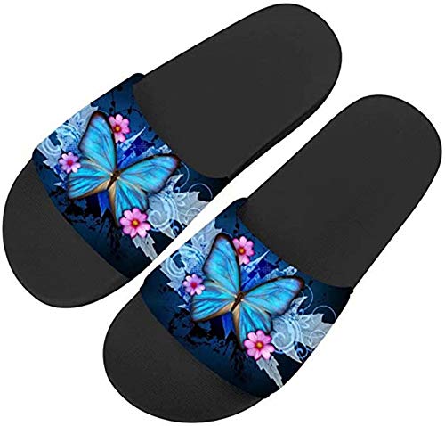 chaqlin Blauer Schmetterling Muster Schuhe Herren Damen niedlichen Pantoffel Sommerurlaub Strand Wanderschuhe rutschfeste Duschsandalen Badeschuhe 41 EU von chaqlin