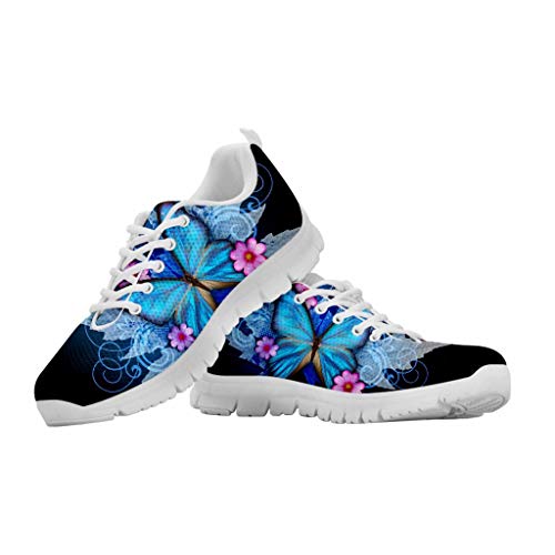 chaqlin Blue Butterfly Print Segeltuchschuhe für Teenager Damen Mädchen Casual Sport Walking Running Trainer Leichte Mode Süße Turnschuhe für Damen 40 EU von chaqlin