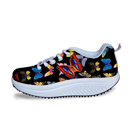 chaqlin Butterfly Plateau Toning Rocker Schuhe Damen Tennis Sneakers Wedges Dicke Sohle zum Laufen Joggen Turnschuhe Teenager Mädchen Mode Rocking Schuhe Gr., - Schmetterling 1 - Größe: 34 EU von chaqlin