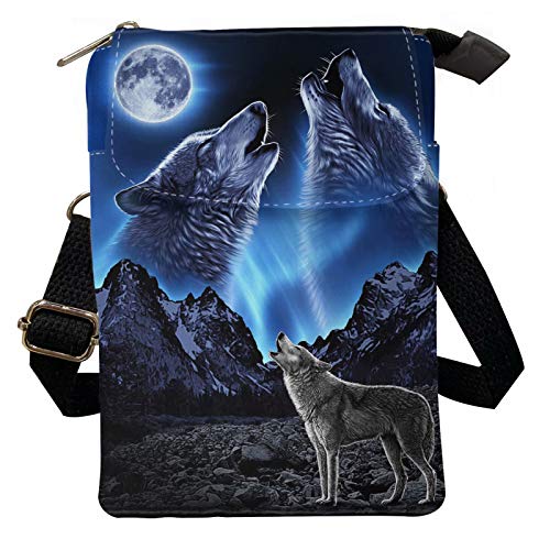 chaqlin Canvas Crossbody Handytasche mit Riemen, Damen Multi-Pocket Messenger Schulterhandtaschen leicht, Mehrfarbig - Galaxy Blue Wolf - Größe: Einheitsgröße von chaqlin