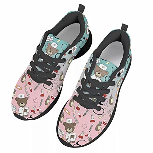 chaqlin Cartoon Krankenschwester Bär Turnschuhe für Damen Mädchen, Pink Fashion Sport Gym Walkingschuhe, Outdoor Athletic Trainer, Größe 41 EU von chaqlin