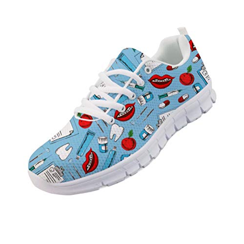 chaqlin Cartoon Zahnarzt Zahn Print Laufen Jogging Schuhe Damen Leicht Athletisch Mode Walking Sneakers Größe Damen Mädchen Lässig Lace up Trainer UK7 = Eur39 von chaqlin