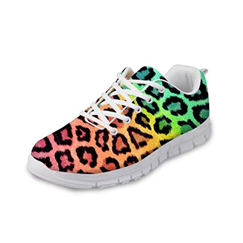 chaqlin Cool Damen Herren Mode Sneakers mit Schnürung Casual Sport Gym Flats Trainer für Jungen Mädchen Schule Laufschuhe Animal Leopard Skin Pattern (Grün & Gelb) Größe UK8 = Eur40 von chaqlin