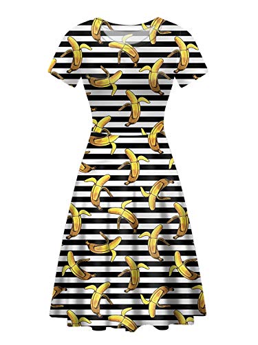 chaqlin Damen Casual Lose A Linie Midi Kleid Sommer Elegant Kurzarm Kleid mit Rundhals Größe S-XXL Gr. Small, banane von chaqlin